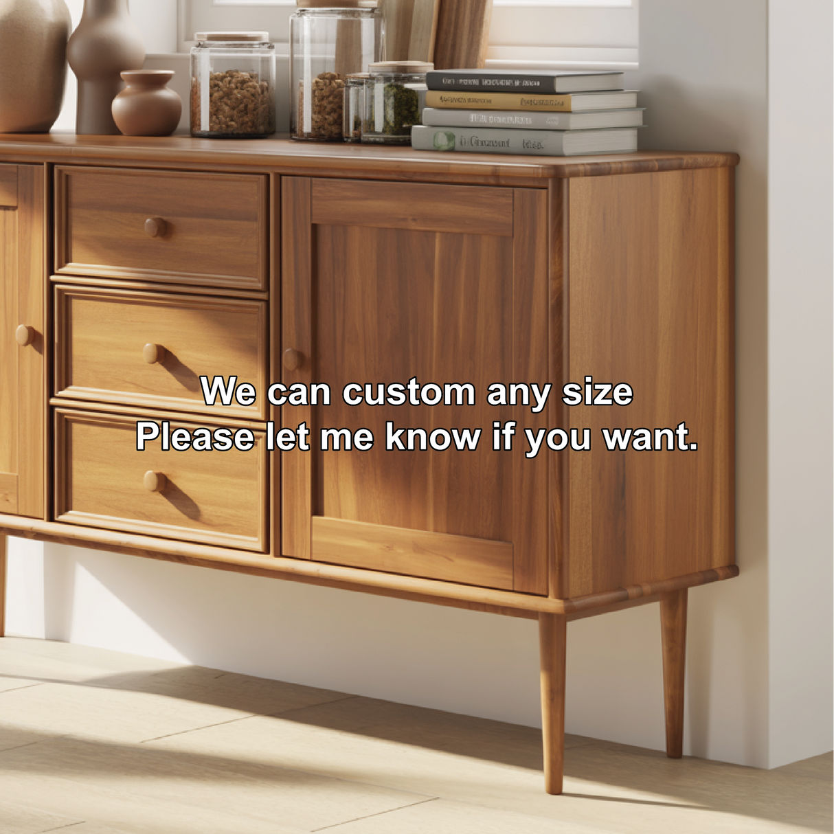 Handcrafted Solid Wood Dining Storage Sideboard with Raised Leg Design and Smooth Drawer Fronts