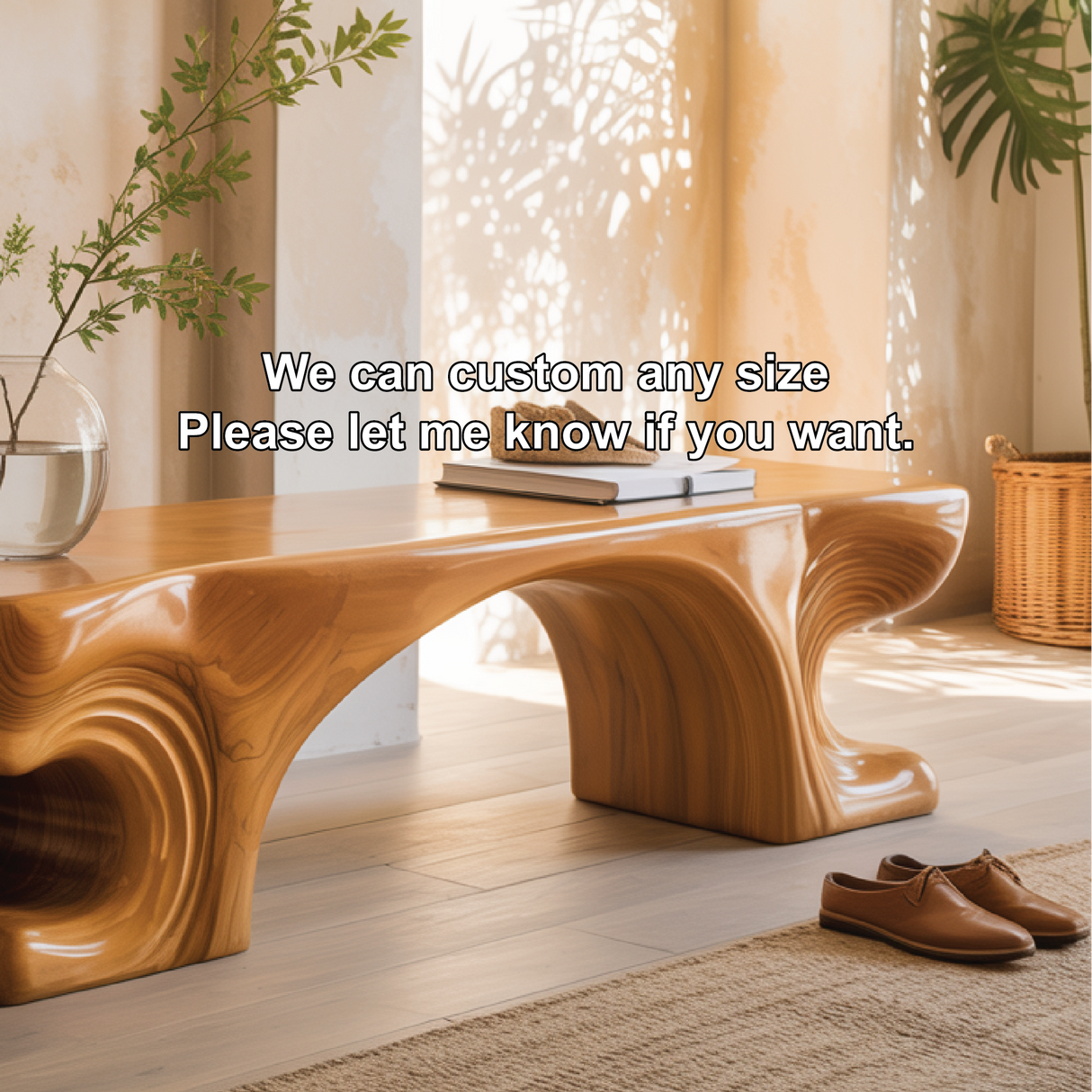 Handcrafted Solid Wood Entryway Bench with Sculpted Organic Base and Smooth Modern Finish