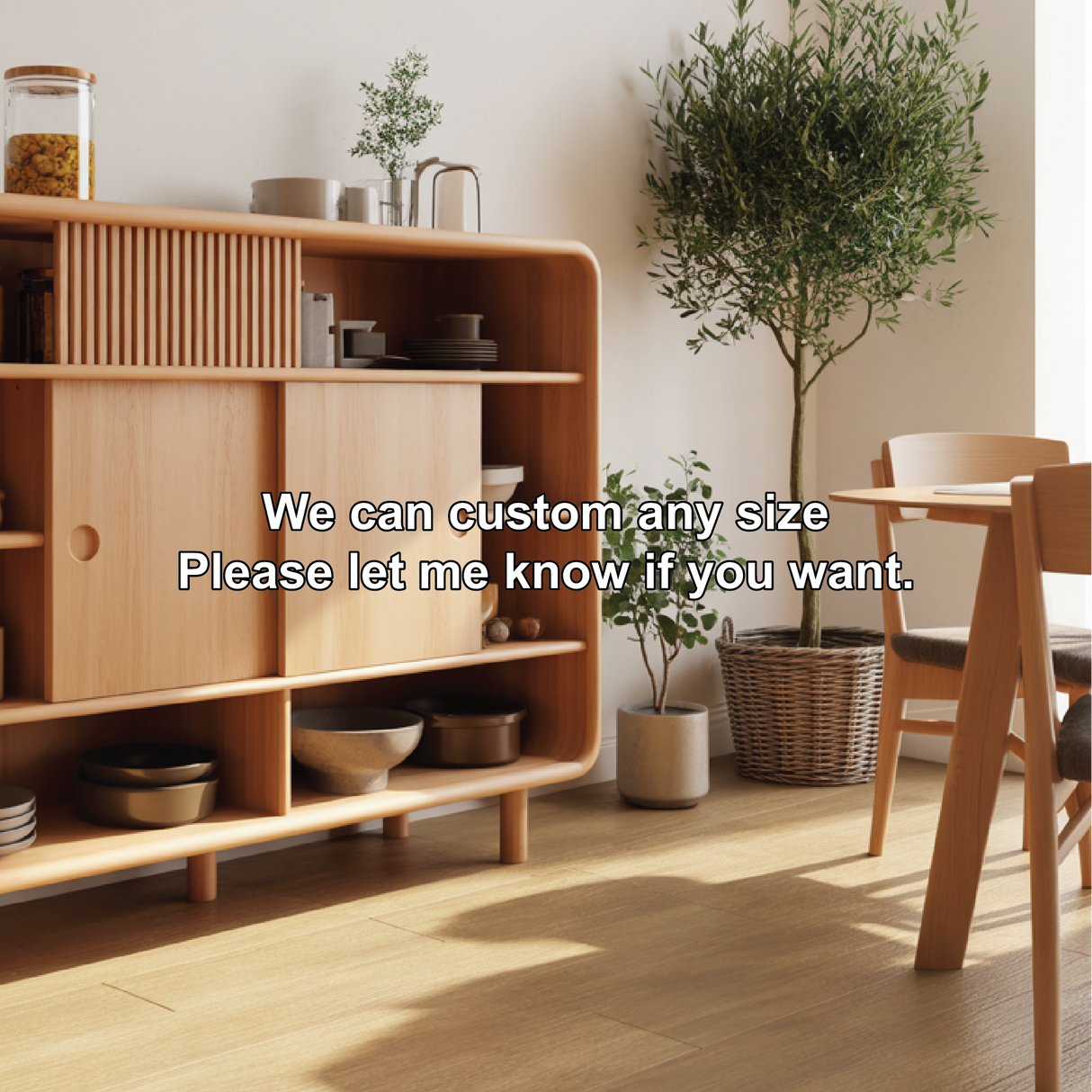 Solid Wood Console Table with Sliding Doors - Modern Storage Cabinet with Open Shelves