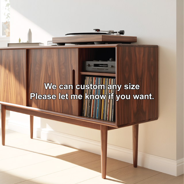 Solid Wood Console Table with Sliding Doors – Mid-Century Style Storage Cabinet for Living Room