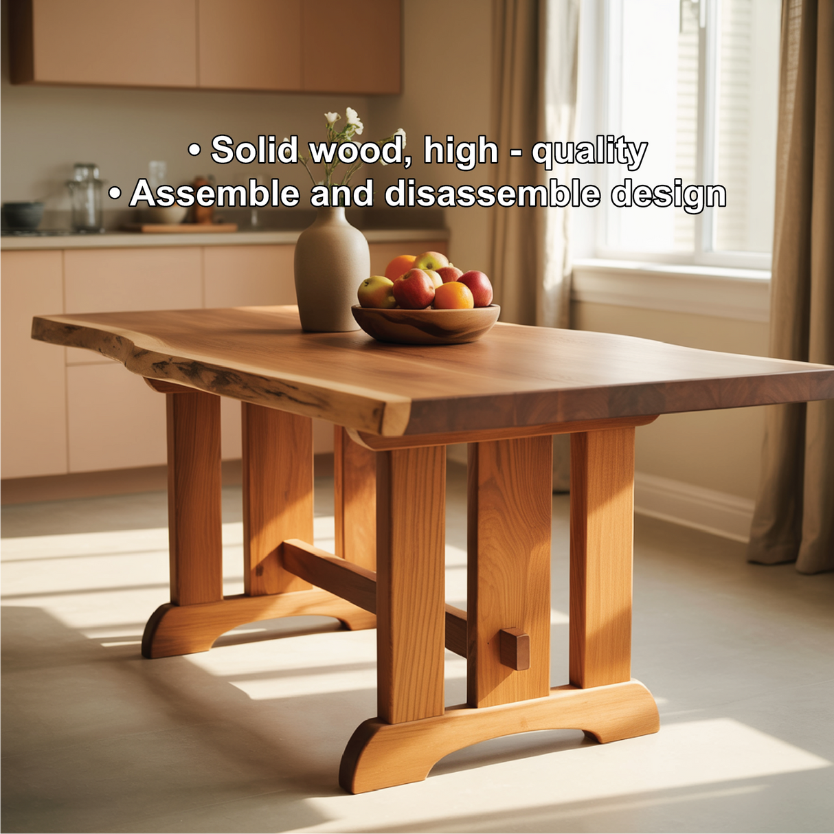 Handcrafted Live Edge Solid Wood Dining Table – Rustic Kitchen Table with Natural Finish
