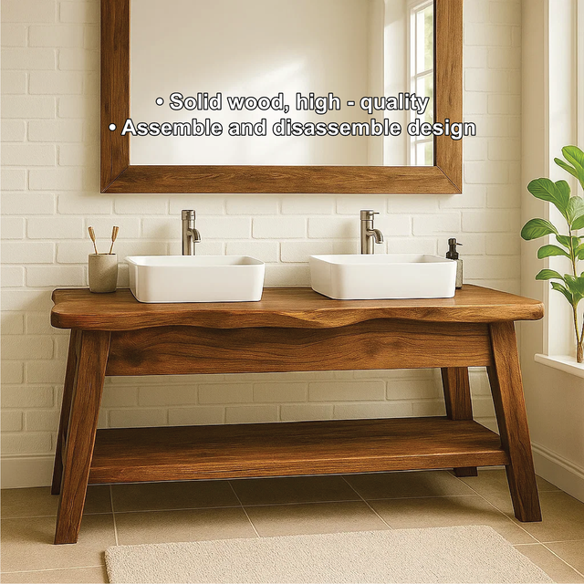 Handcrafted Double Sink Solid Wood Bathroom Vanity with Live Edge Design for Modern Rustic Homes