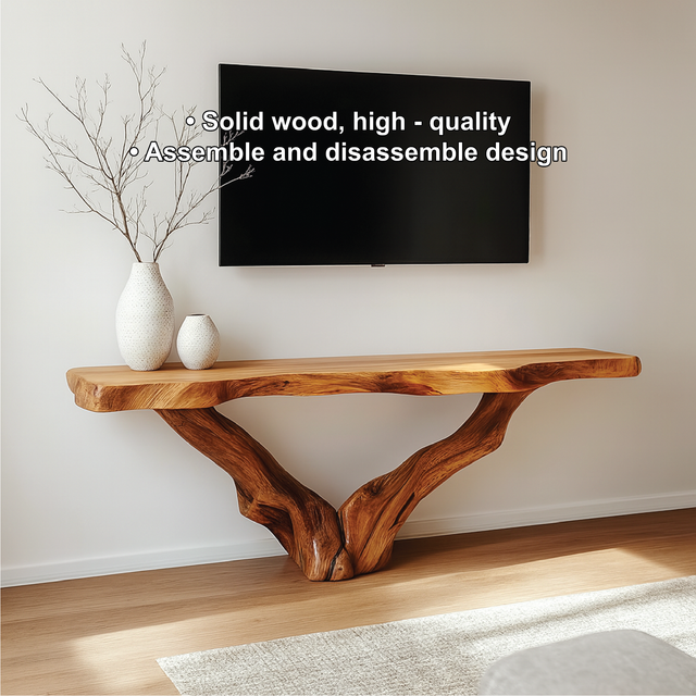 Handcrafted Solid Wood Console Table with Natural Root Base for Modern Organic Home Decor
