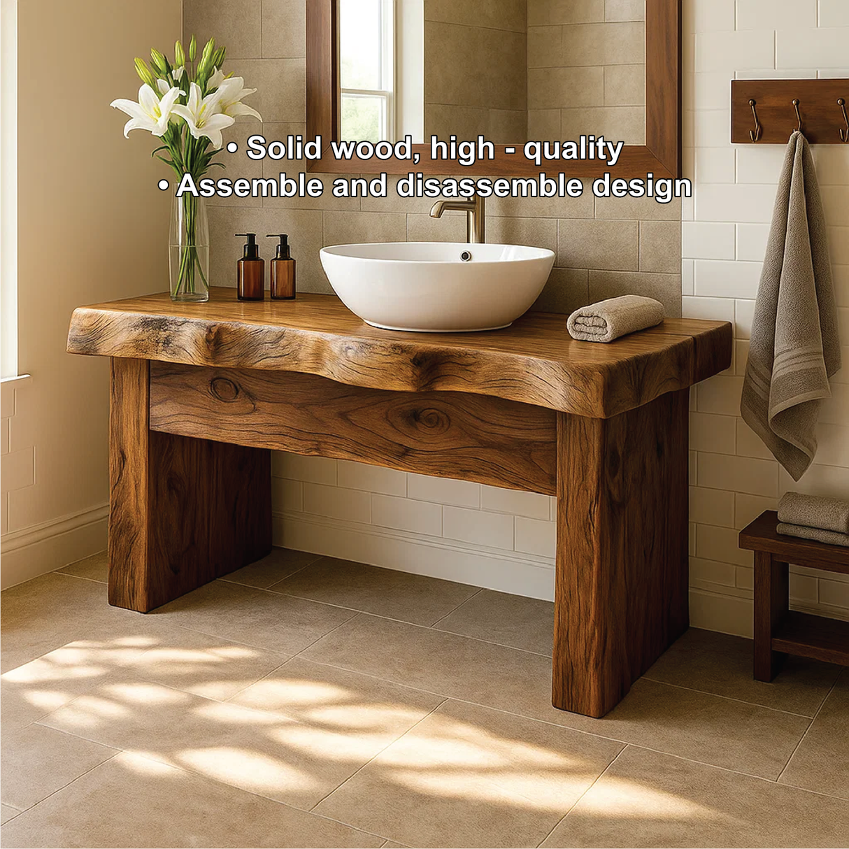 Handcrafted Solid Wood Bathroom Vanity with Live Edge Design for Natural and Modern Interiors