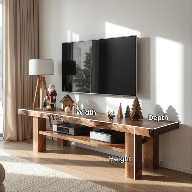 Handcrafted Solid Wood Live Edge TV Stand with Natural Finish for Modern and Rustic Interiors
