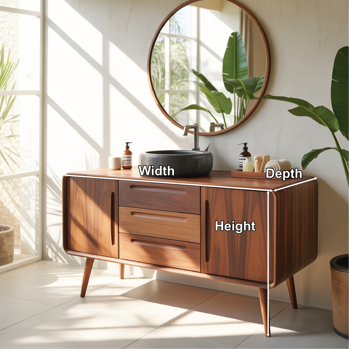 Solid Wood Bathroom Vanity with Mid-Century Design – Handmade Natural Timber Sink Cabinet