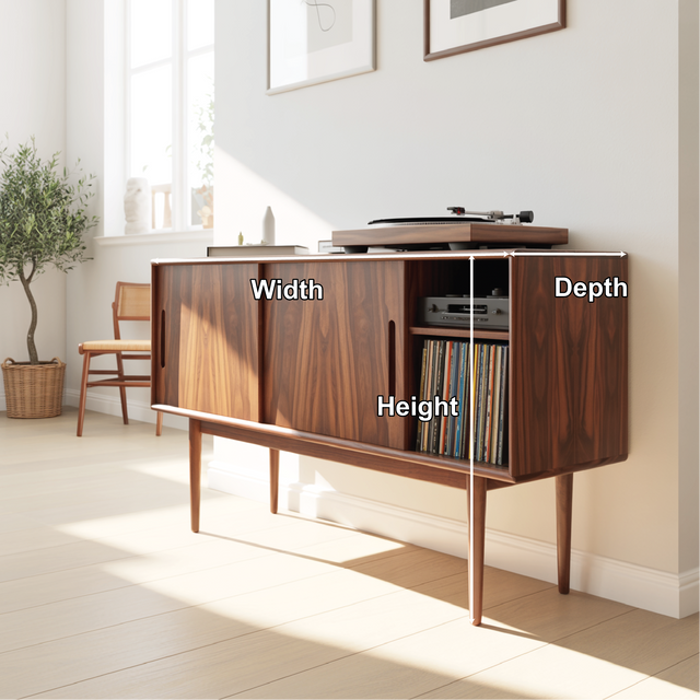 Solid Wood Console Table with Sliding Doors – Mid-Century Style Storage Cabinet for Living Room