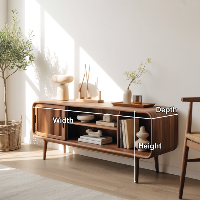 Solid Wood Console Table with Sliding Door – Handcrafted Mid-Century Storage & Display Shelf