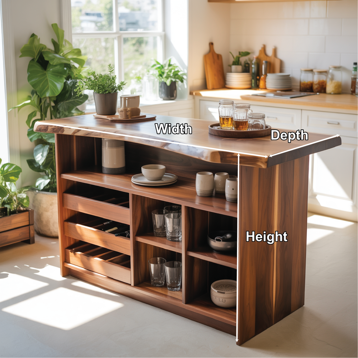 Handcrafted Solid Wood Dining Wine Cabinet with Open Shelves and Bottle Storage for Modern Kitchens