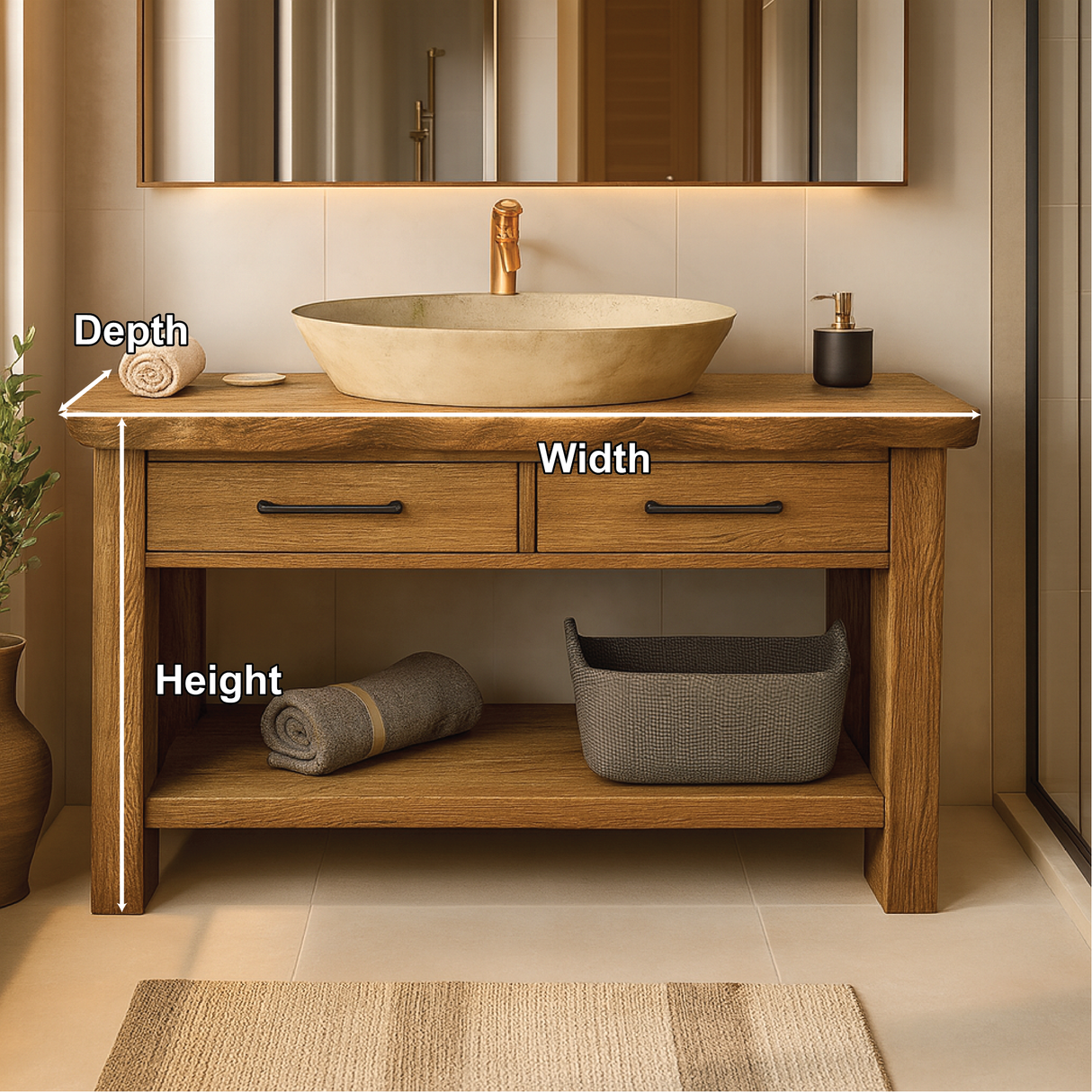Handcrafted Solid Wood Bathroom Vanity with Drawers and Live Edge Design for Rustic Modern Spaces