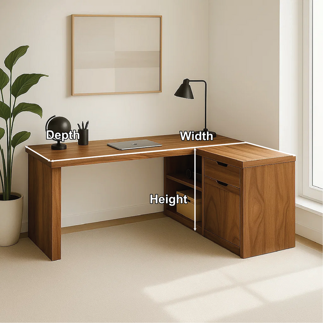 Handcrafted Solid Wood L-Shaped Work Desk – Modern Corner Office Table with Storage Drawers
