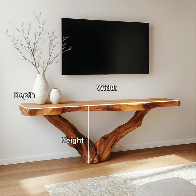Handcrafted Solid Wood Console Table with Natural Root Base for Modern Organic Home Decor