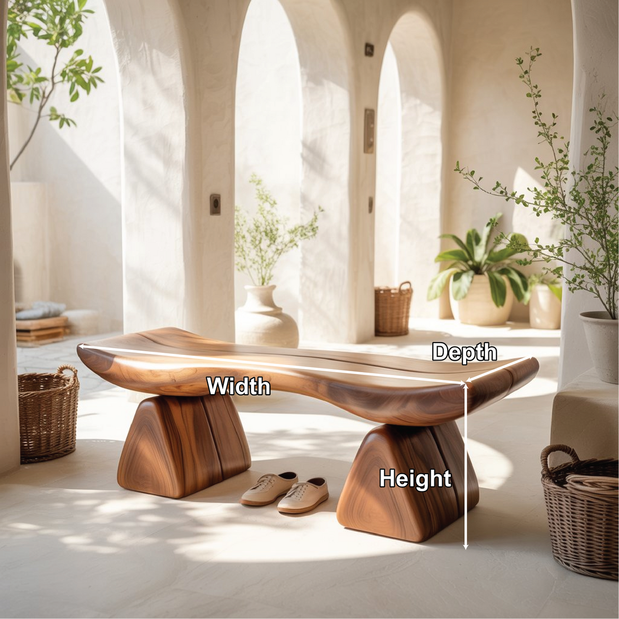 Handcrafted Solid Wood Entryway Bench with Sculpted Organic Form for Modern Minimalist Spaces