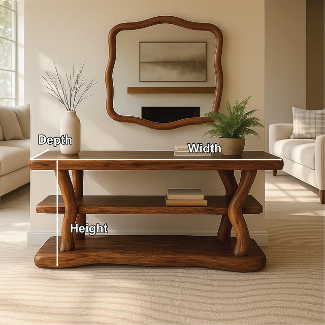 Handcrafted Solid Wood Console Table with Organic Curved Legs and Natural Smooth Finish