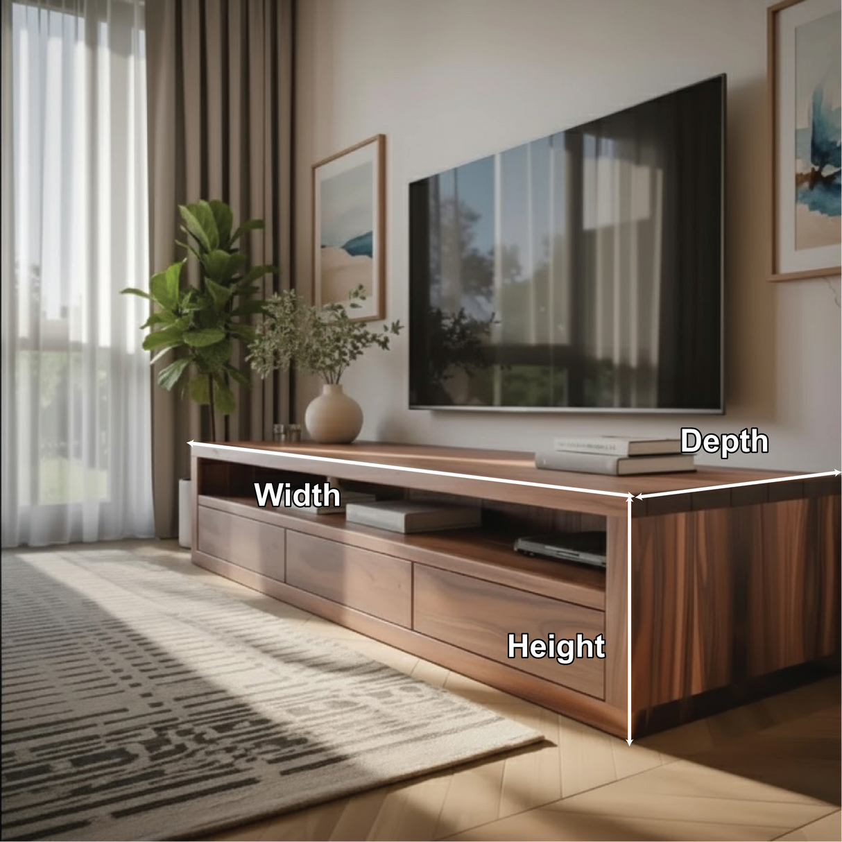 Modern Solid Wood TV Console with Storage, Minimalist Media Stand, Low Profile Entertainment Center, Natural Wood TV Cabinet