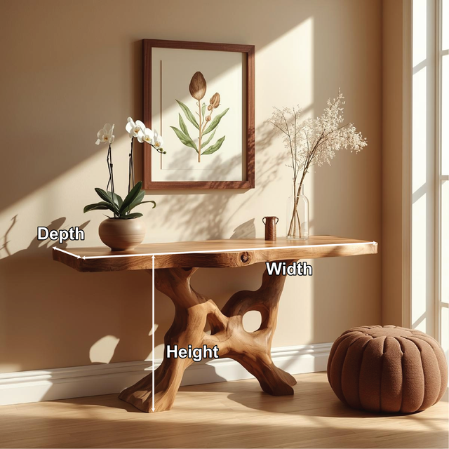Handcrafted Solid Wood Console Table with Organic Root-Inspired Base and Natural Live Edge