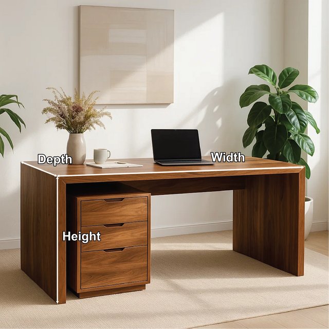 Handcrafted Solid Wood Work Desk – Minimalist Executive Office Table with 3-Drawer Storage