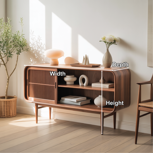 Solid Wood Console Table with Sliding Door – Handcrafted Mid-Century Storage Cabinet