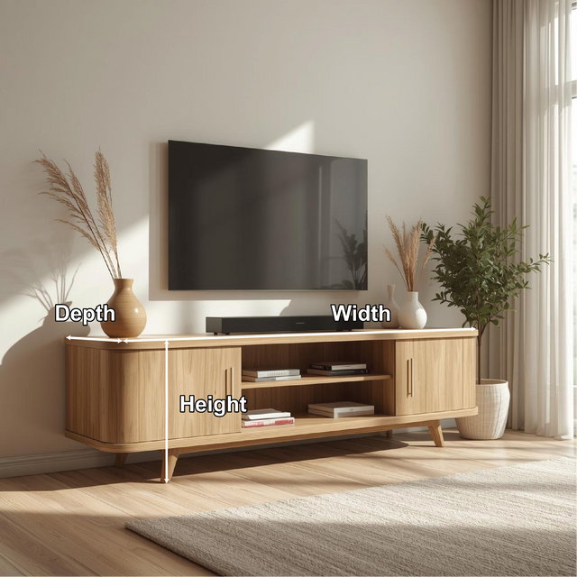 Handcrafted Solid Wood TV Stand with Rounded Corners and Natural Oak Finish for Modern Homes