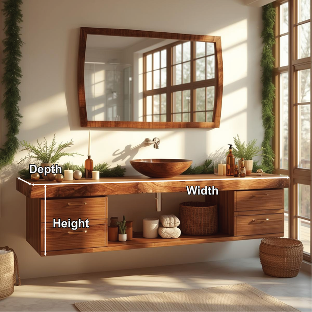 Handcrafted Solid Wood Floating Bathroom Vanity with Drawers and Natural Live Edge Countertop