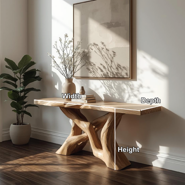 Handcrafted Solid Wood Console Table with Artistic Twisted Base and Natural Light Finish Design