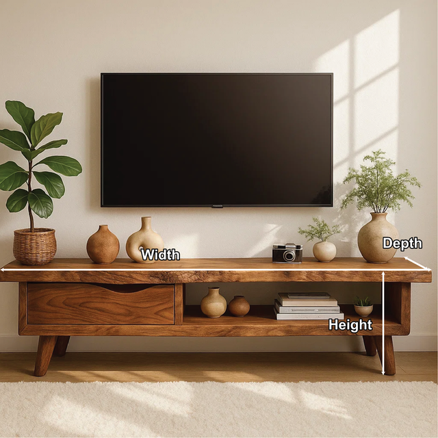 Handcrafted Solid Wood Live Edge TV Stand – Mid-Century Modern Media Console Furniture
