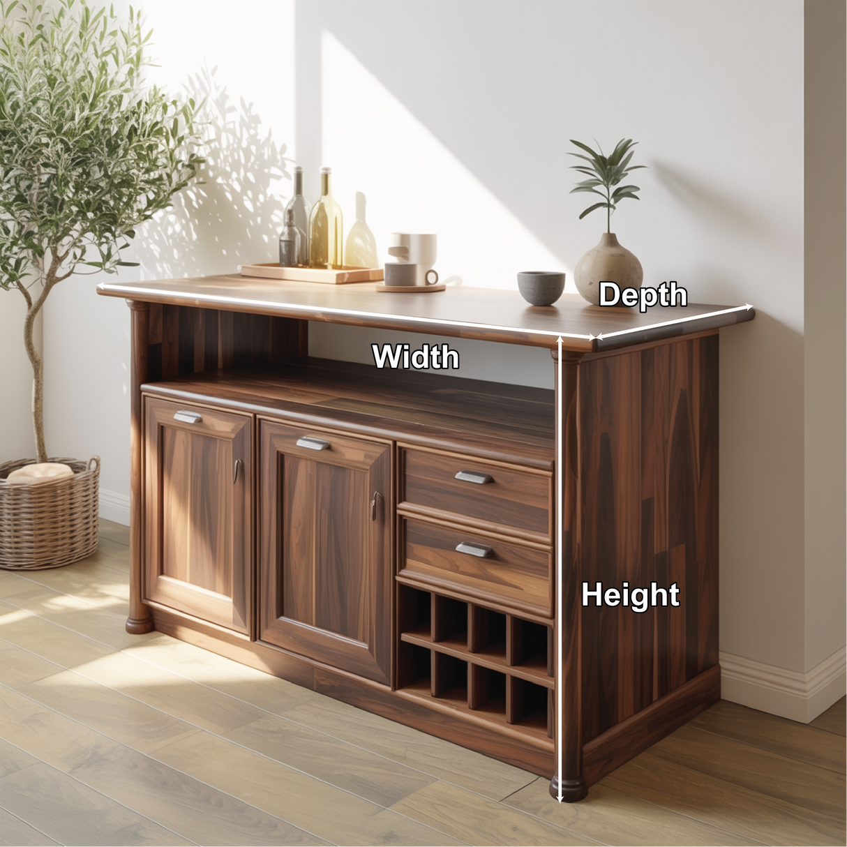 Solid Wood Console Table with Wine Storage – Handcrafted Sideboard for Dining Room