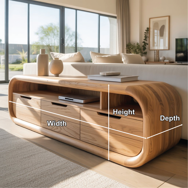 Solid Wood Console Table – Handcrafted Modern TV Stand with Smooth Rounded Edges