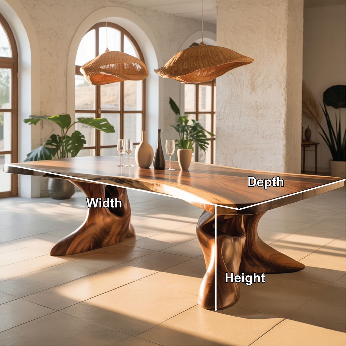 Handcrafted Solid Wood Dining Table with Sculptural Organic Base – Luxury Modern Design