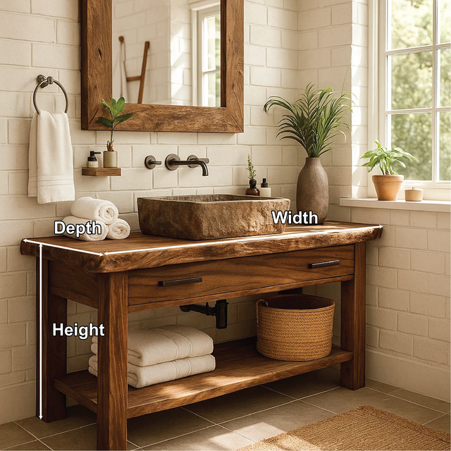 Handcrafted Solid Wood Bathroom Vanity with Rustic Live Edge Design and Modern Farmhouse Charm