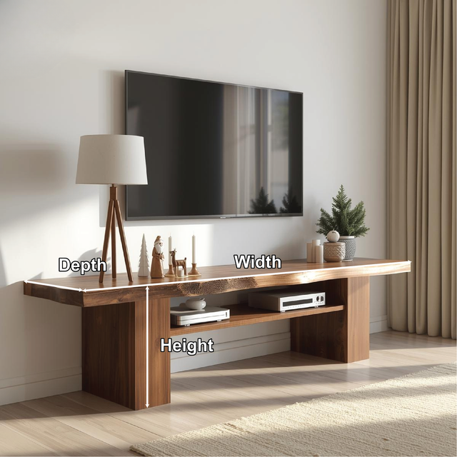 Handcrafted Solid Wood Live Edge TV Stand with Natural Finish for Modern and Rustic Interiors
