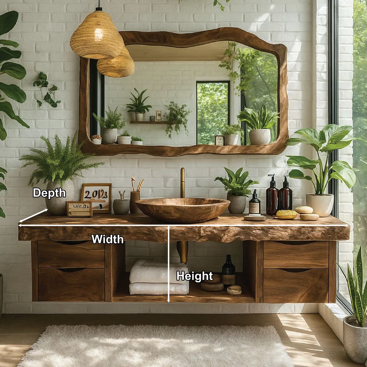 Handcrafted Solid Wood Floating Vanity – Live Edge Bathroom Counter with Drawers With Sink