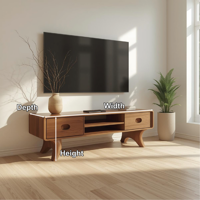 Handcrafted Solid Wood TV Stand with Rounded Edges and Retro Legs in Natural Walnut Finish