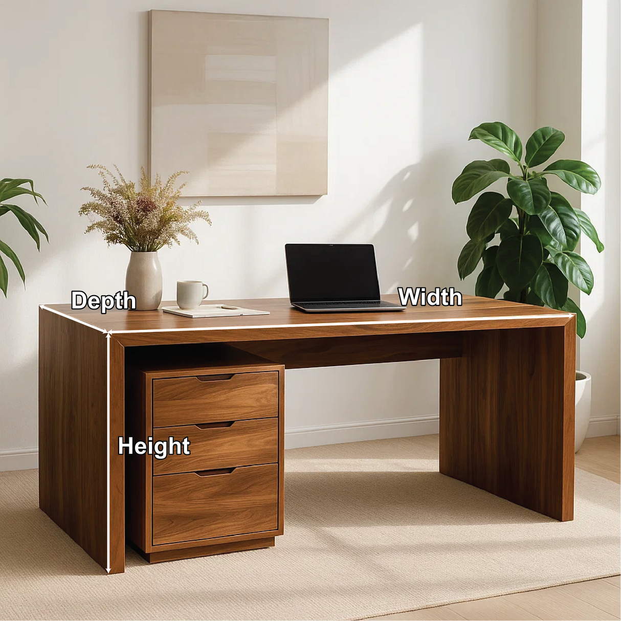 Handcrafted Solid Wood Work Desk – Minimalist Executive Office Table with 3-Drawer Storage