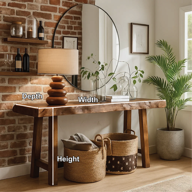 Handcrafted Solid Wood Console Table with Live Edge Design for Entryway or Living Room