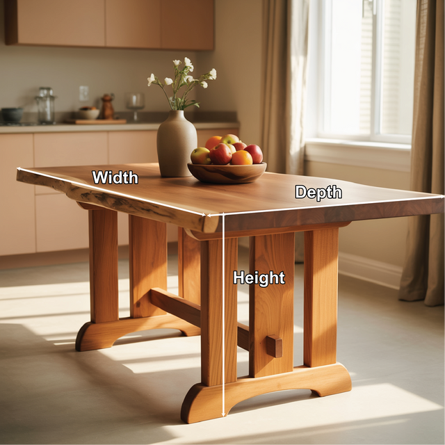 Handcrafted Live Edge Solid Wood Dining Table – Rustic Kitchen Table with Natural Finish