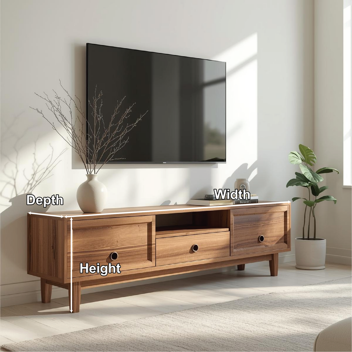 Handcrafted Solid Wood TV Stand with Sliding Doors and Minimalist Design for Modern Interiors