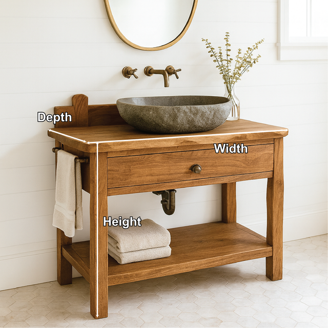 Handcrafted Solid Wood Bathroom Vanity with Drawer and Shelf for Rustic Farmhouse Interior Design