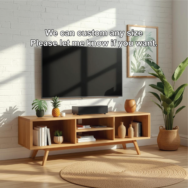 Handcrafted Solid Wood TV Stand with Open Shelving and Mid-Century Modern Minimalist Design