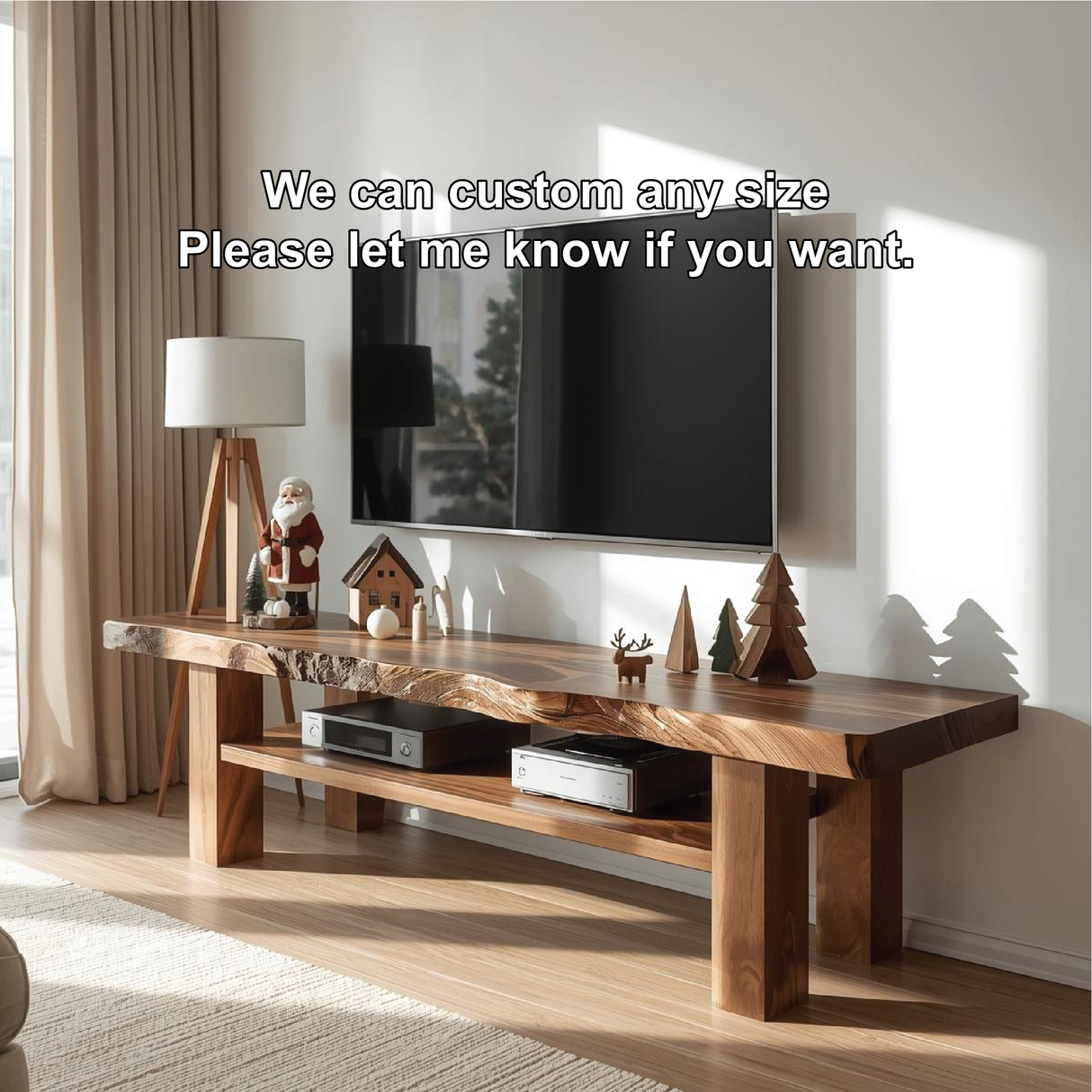 Handcrafted Solid Wood Live Edge TV Stand with Natural Finish for Modern and Rustic Interiors