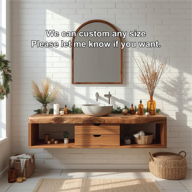 Handcrafted Solid Wood Floating Bathroom Vanity with Center Drawer and Natural Live Edge Design