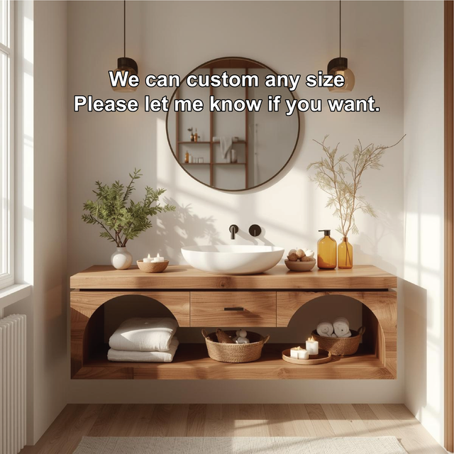 Handcrafted Solid Wood Floating Vanity with Arched Shelves and Modern Minimalist Design