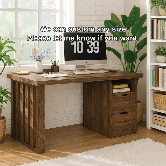 Handcrafted Solid Wood Work Desk – Modern Office Table with Storage Drawers and Natural Finish