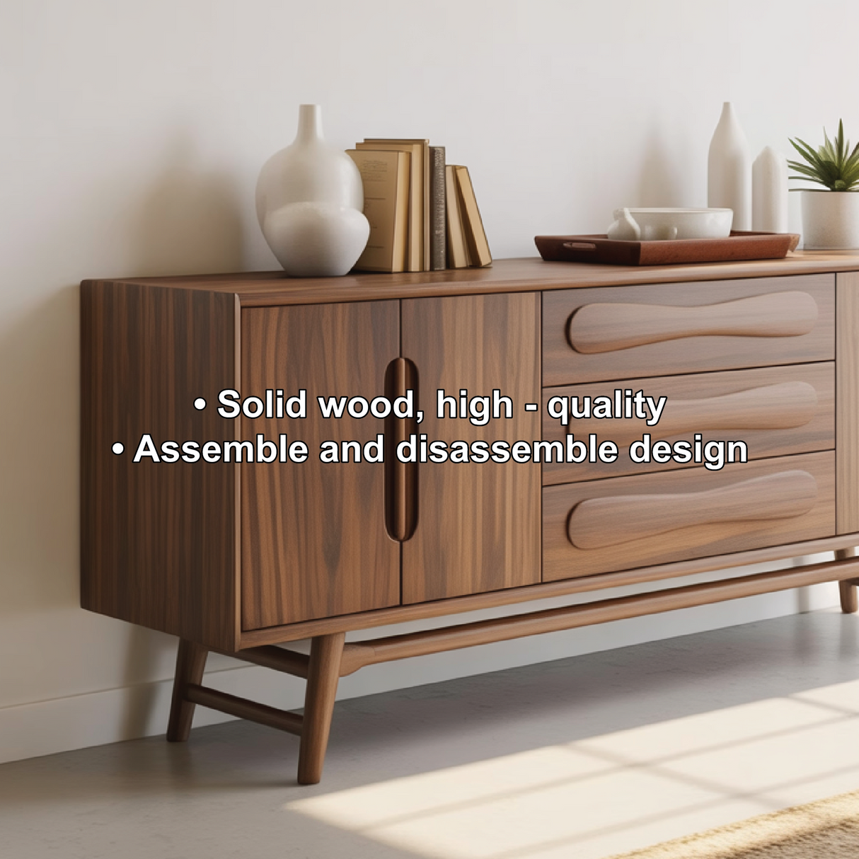Handcrafted Solid Wood Dining Storage Sideboard with Sculpted Wave Drawers and Modern Design