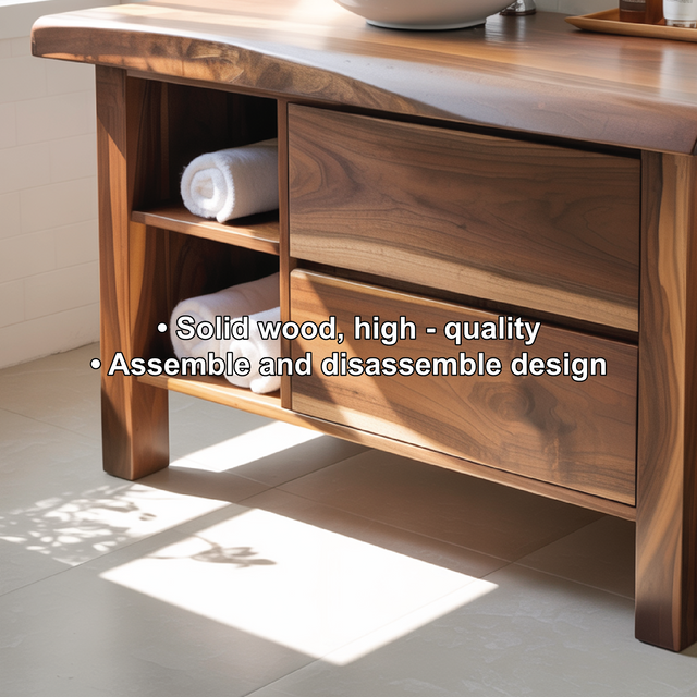 Handcrafted Solid Wood Bathroom Vanity with Live-Edge Countertop and Modern Open Shelf Storage