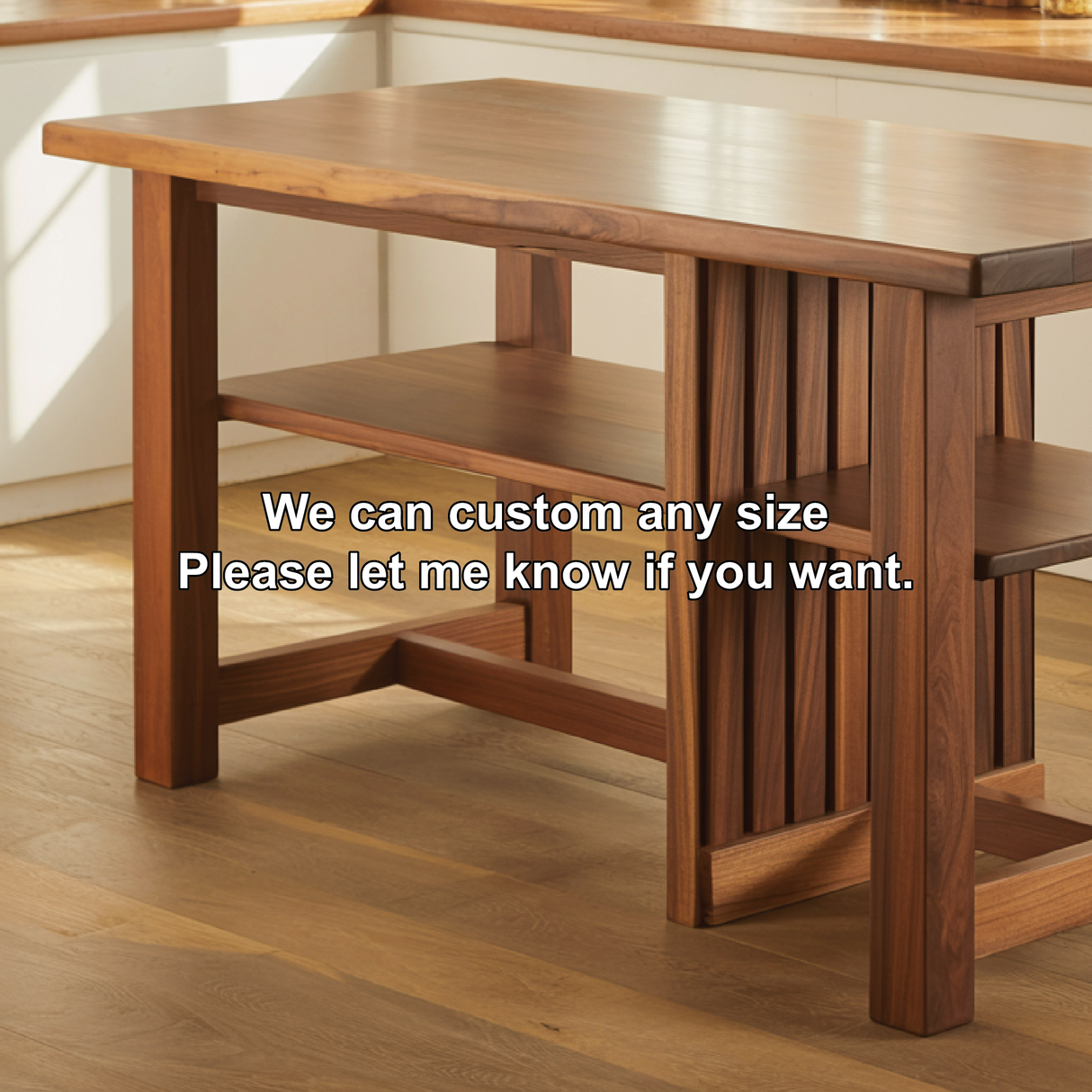 Handcrafted Solid Wood Dining Table with Open Storage Shelves for Modern Natural Kitchens