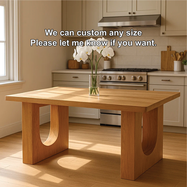 Handcrafted Solid Wood Dining Table – Modern Minimalist Kitchen Table with Sculpted U Legs