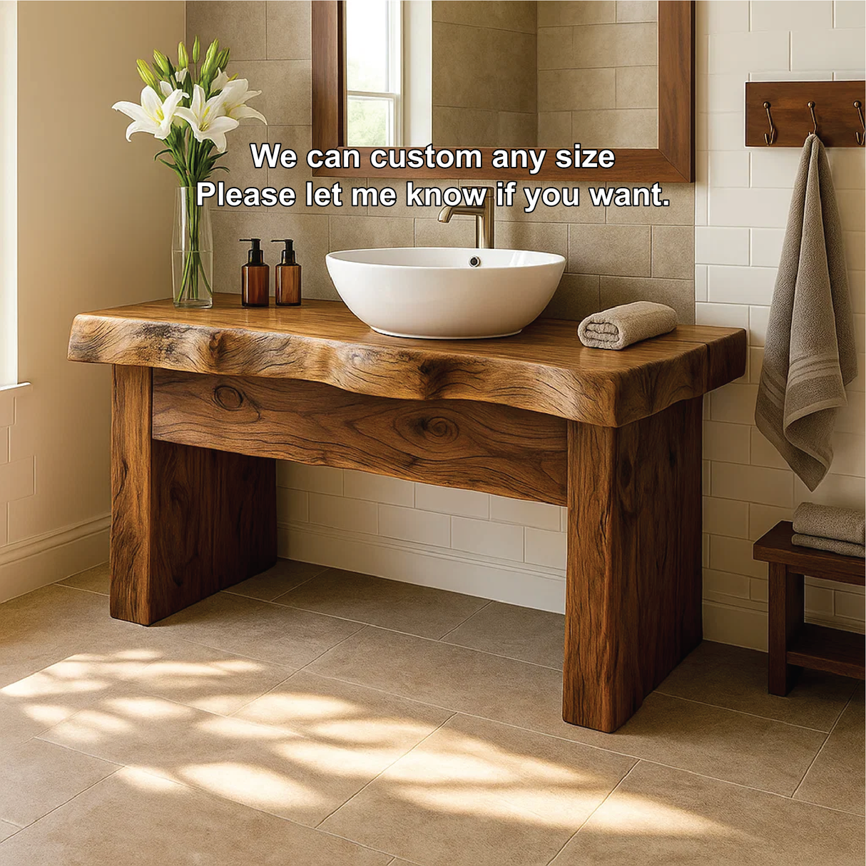 Handcrafted Solid Wood Bathroom Vanity with Live Edge Design for Natural and Modern Interiors