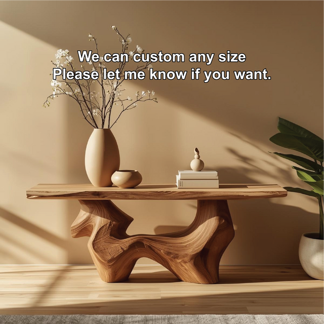 Handcrafted Solid Wood Console Table with Organic Curved Base and Natural Live Edge Design