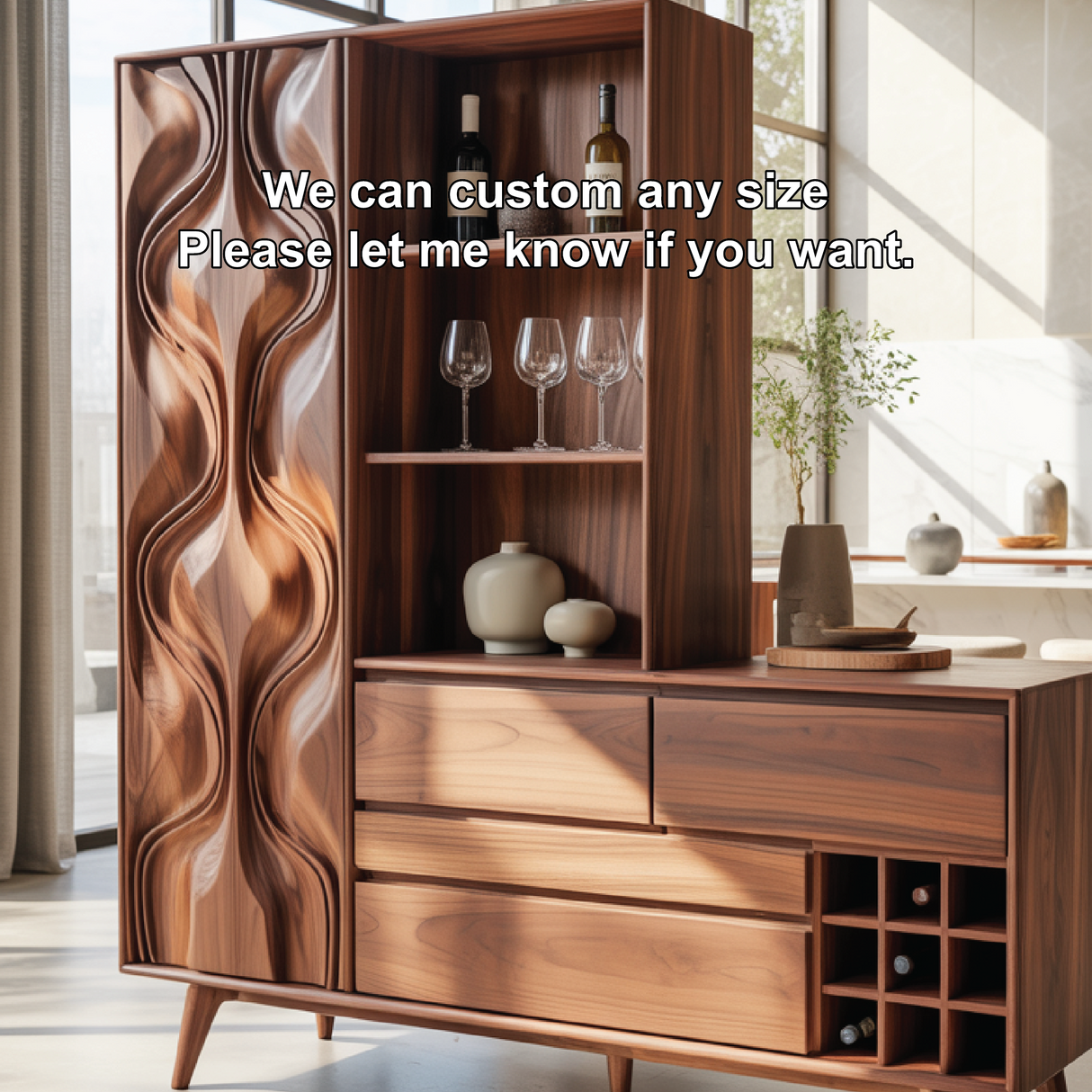 Handcrafted Solid Wood Dining Cabinet with Wine Storage and Open Shelves for Modern Homes